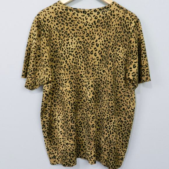 Vintage 90s Joan Leslie Leopard Print Knit Sweater Size 1X Short Sleeve Pullover - Picture 4 of 7
